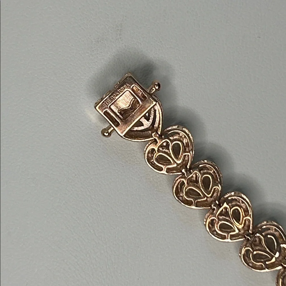 NWOT Genuine Morganite Heart Designer Line Bracelet Rose Gold Plate Sterling